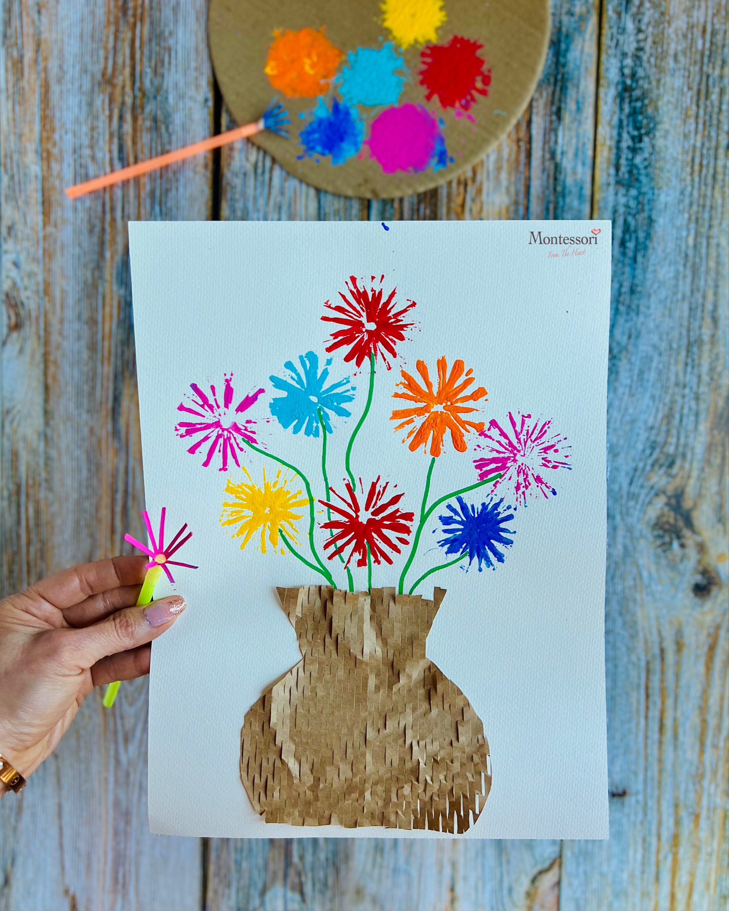 Straw-Print Flower Painting Craft