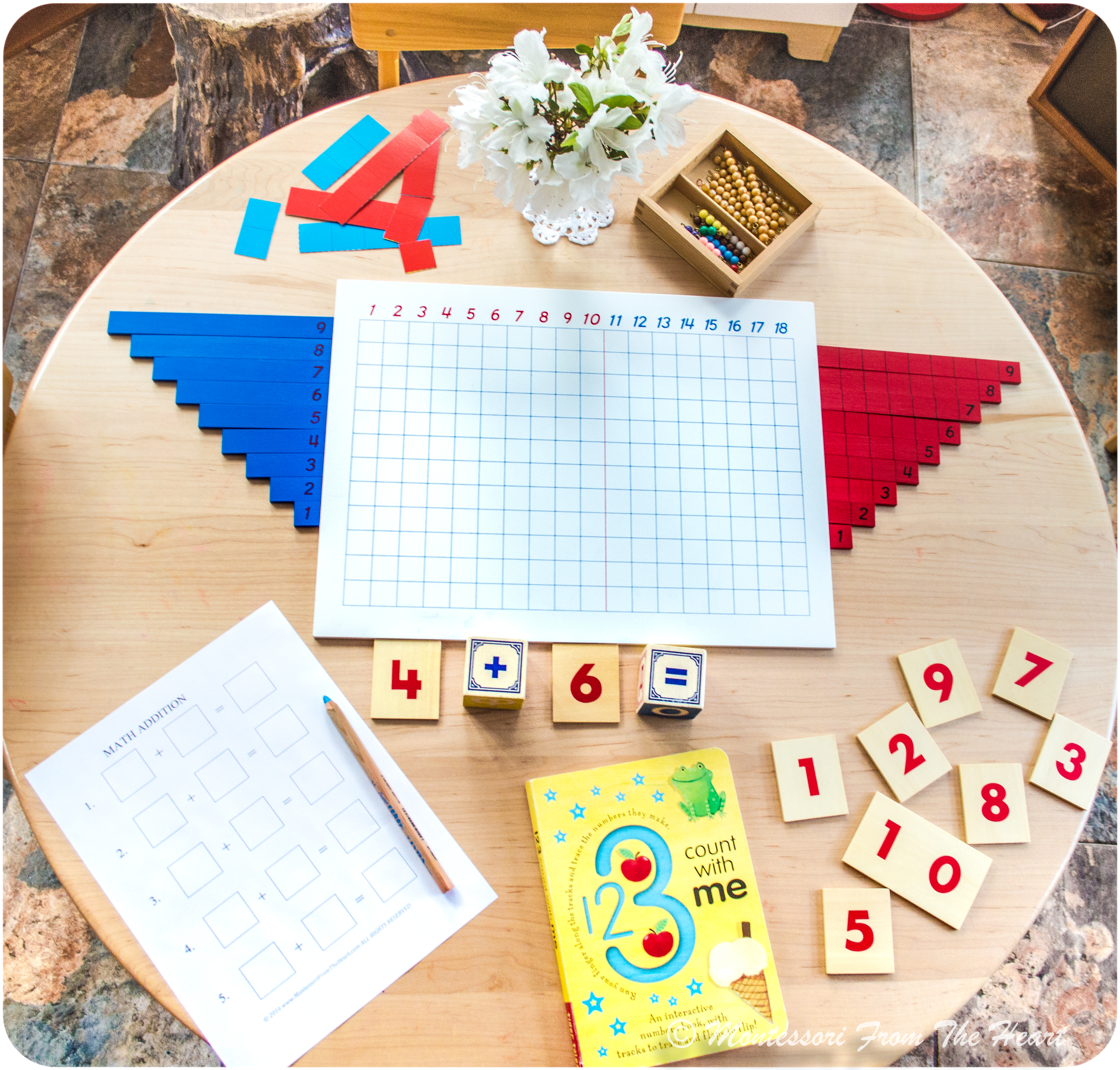 Wooden Montessori Addition Subtraction Board for Preschool Kids Math Learning 